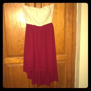 strapless girls maroon dress
